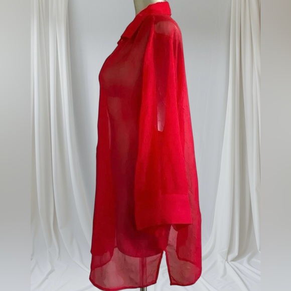 ✅➕size Red Sheer Button Down  Blouse - Picture 4 of 15